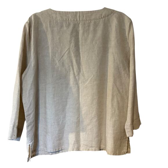 Liz Claiborne 100% Linen Blouse Top Tunic Beige SZ XL Button Front Boho Cottage - Picture 6 of 8